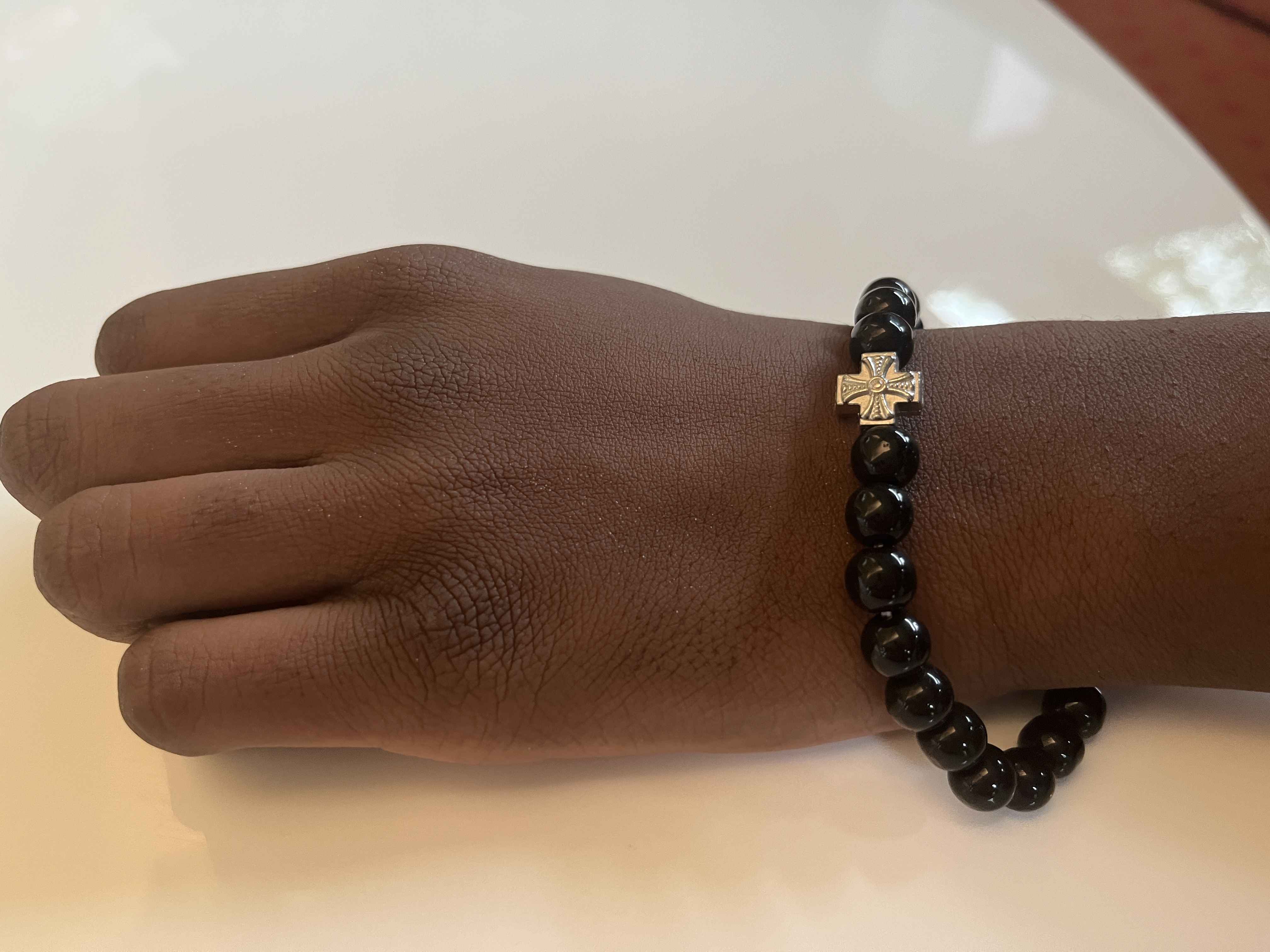 Black beaded bracelet made at St. George Church, Addis Ababa